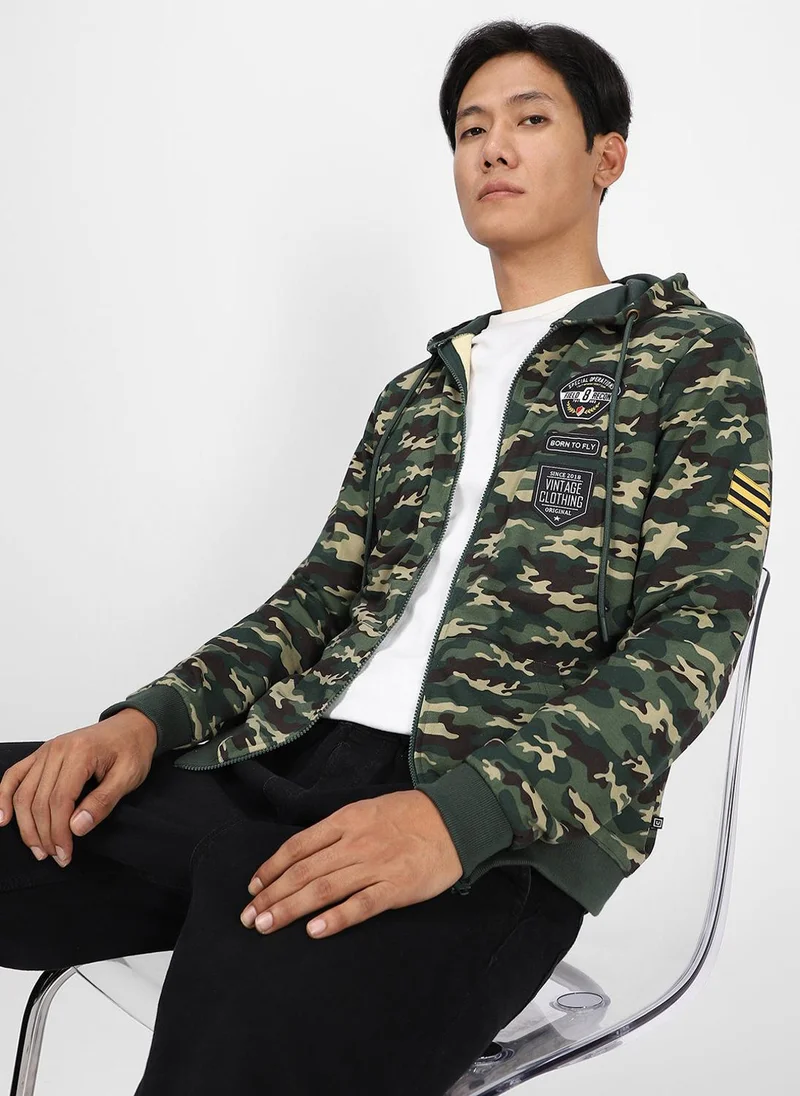 Urbano Fashion  Urbano Fashion Men's Green Cotton Camouflage Printed Hooded Neck Sweatshirt for Men | Best Price UAE