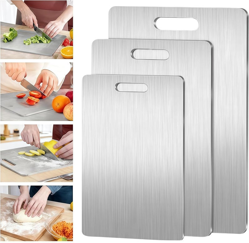 Lullaxx 3-Piece Cutting Board Set, 304 Stainless Steel Cutting Boards, Kitchen Cutting Boards, Double-Sided, Suitable For Cutting Meat, Seafood, Fruits, Vegetables, And Bread (45x30, 34x23, 30x20cm) - Image 1