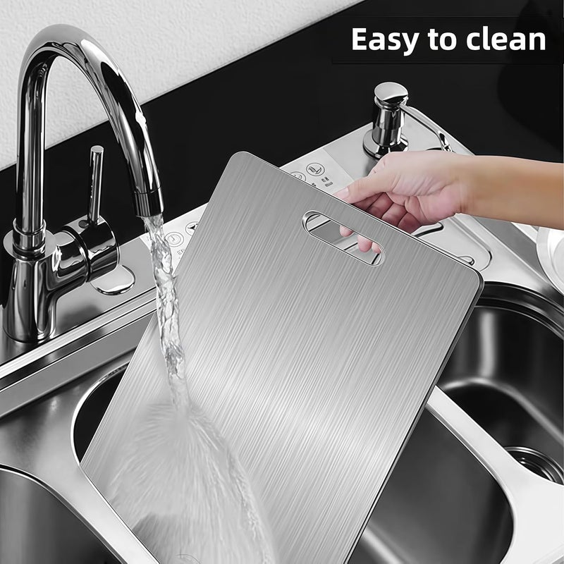 Lullaxx 3-Piece Cutting Board Set, 304 Stainless Steel Cutting Boards, Kitchen Cutting Boards, Double-Sided, Suitable For Cutting Meat, Seafood, Fruits, Vegetables, And Bread (45x30, 34x23, 30x20cm) - Image 2