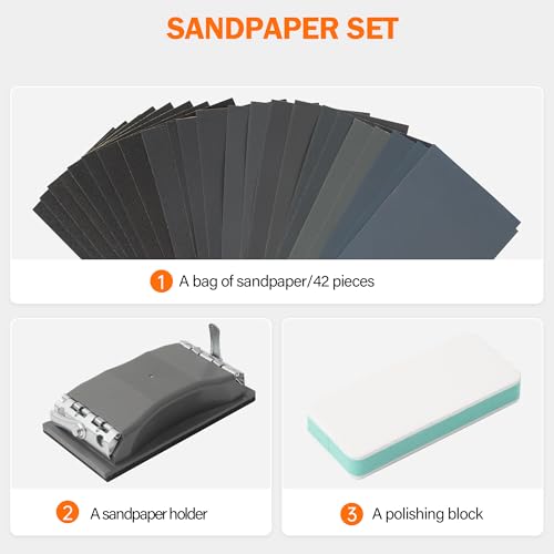 KENDO 44pcs Wet & Dry Sandpaper, 120 to 3000 Grit Sand Paper Assortment for Wood Furniture Finishing, Metal Sanding and Automotive Polishing,DIY Enthusiast - Image 3