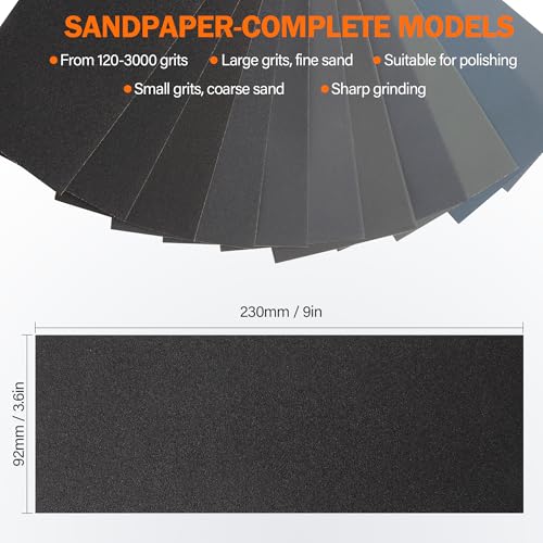 KENDO 44pcs Wet & Dry Sandpaper, 120 to 3000 Grit Sand Paper Assortment for Wood Furniture Finishing, Metal Sanding and Automotive Polishing,DIY Enthusiast - Image 2
