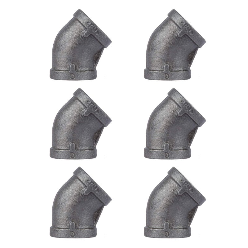 PIPE DECOR 45Degree Elbow Fitting 34 Inch Black Malleable Iron Set of 6 For Plumbing DIY Furniture and Standard 34 Inch Plumbing Pipe - Image 2