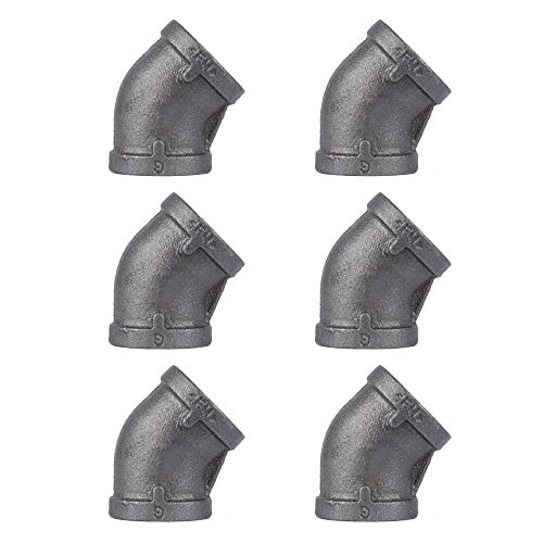 PIPE DECOR 45Degree Elbow Fitting 34 Inch Black Malleable Iron Set of 6 For Plumbing DIY Furniture and Standard 34 Inch Plumbing Pipe - Image 1