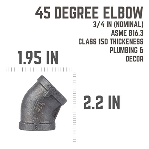 PIPE DECOR 45Degree Elbow Fitting 34 Inch Black Malleable Iron Set of 6 For Plumbing DIY Furniture and Standard 34 Inch Plumbing Pipe - Image 3