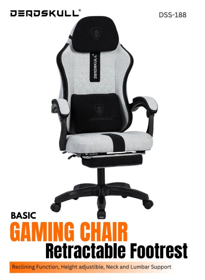 DEADSKULL Elite Gaming Chair  High-Back Comfort with Retractable Footrest & Ergonomic Support | Designed for eSports & Office Excellence Grey/Black - Image 1