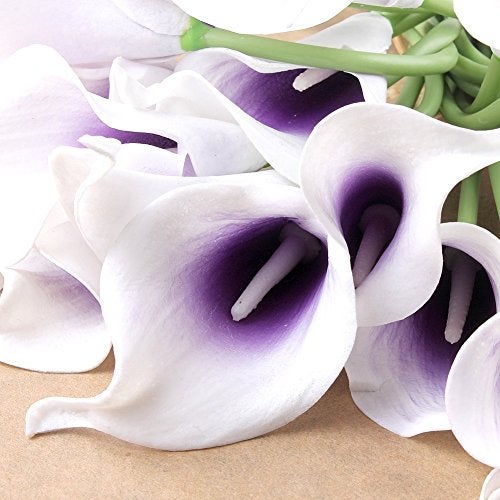 Wuudi 20pcs Calla Lily Bridal Wedding Bouquet Head Latex Real Touch Flower Bouquets(Purple) - Image 1