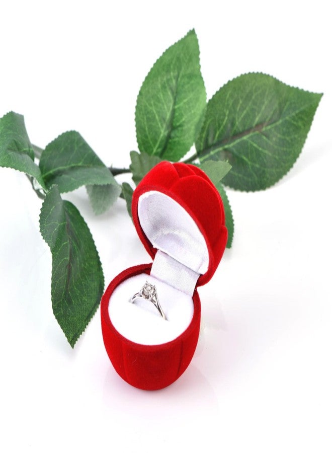 suvasane Jewellery Red Velvet Rose Ring Vanity Box (Without Ring) For Valentine's Day Gift Propose, Rose Day, Marriage Ceremony, Engagement | (Red) - Single Stem - Image 2
