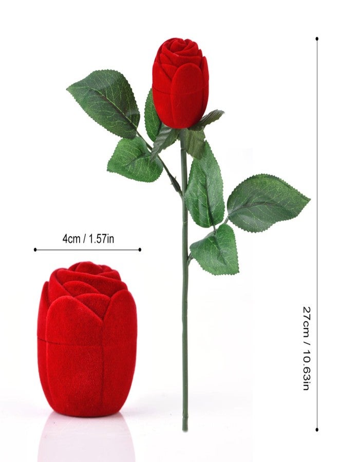 suvasane Jewellery Red Velvet Rose Ring Vanity Box (Without Ring) For Valentine's Day Gift Propose, Rose Day, Marriage Ceremony, Engagement | (Red) - Single Stem - Image 5