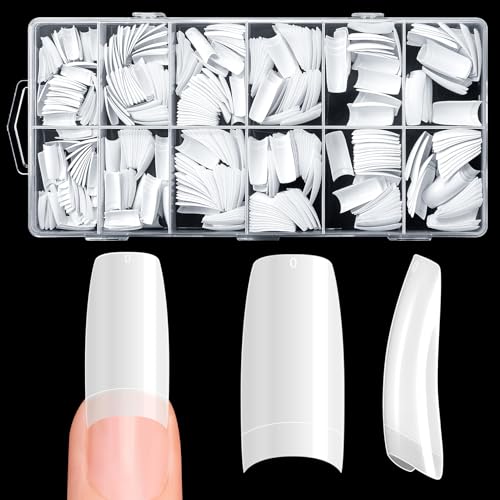 krofaue 500PCS False Nails Tips Lady French Style Acrylic Artificial Tip Manicure Half Cover with Box of 10 Sizes for Nail Tips Art Salons and Home DIY White