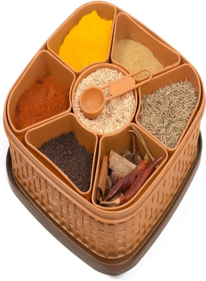 Omdhanu Masala Dabba | Spice Box | Masala Box| 7 Section Plastic Masala Box Spice Rangoli Box Dabba Container for Kitchen (Multicolor, Square Shape,1PCS) - Image 1