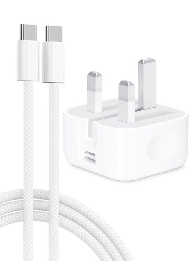 CATANES 20W USB-C PD Fast Charger with 240W Braided Type-C to Type-C Cable (2m) – UK 3-Pin Plug for iPhone 16 Pro - Image 1