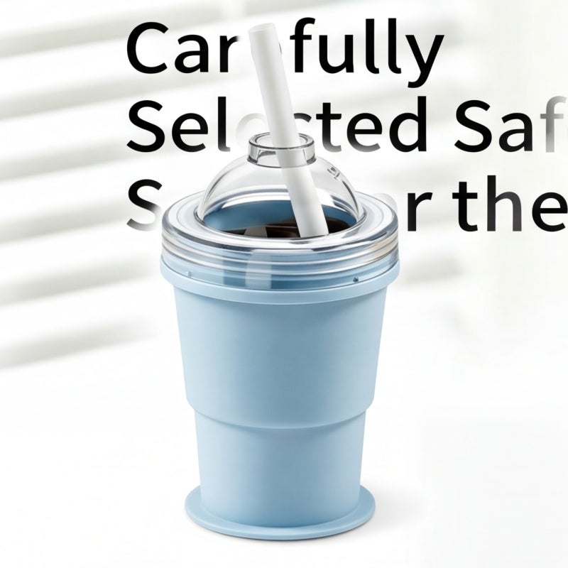 Silicone Ice Ball Mold Collapsible Tumbler Cup 2-In-1 Bpa Free Silicone Yellow - Leakproof Foldable Drinking Cup With Straw For Travel Gym - Image 3