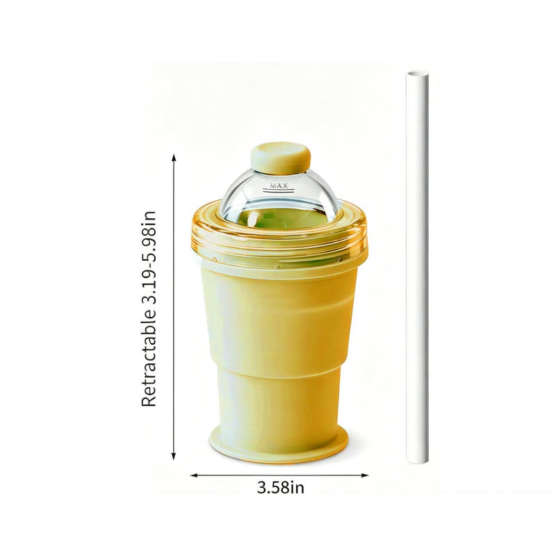 Silicone Ice Ball Mold Collapsible Tumbler Cup 2-In-1 Bpa Free Silicone Yellow - Leakproof Foldable Drinking Cup With Straw For Travel Gym - Image 2