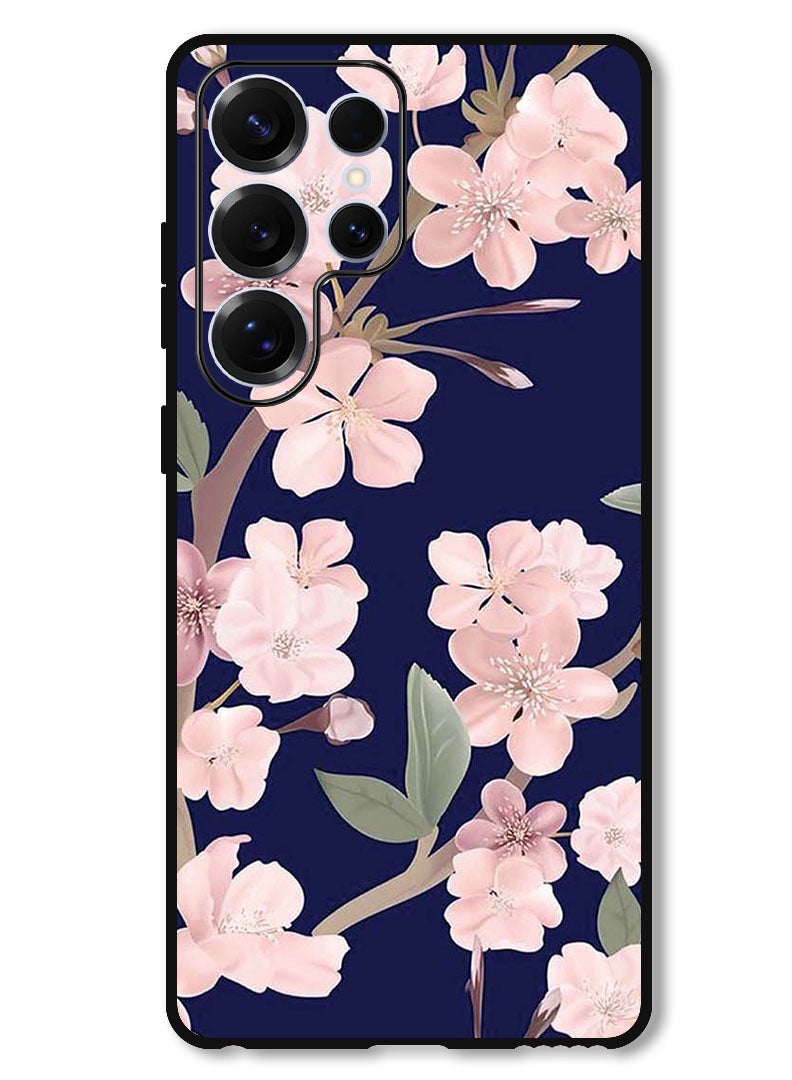 Theodor Protective Case Anti Scratch Shock Proof Bumper Cover For Samsung Galaxy S25 Ultra Pink Flowers In Blue Background - Image 1