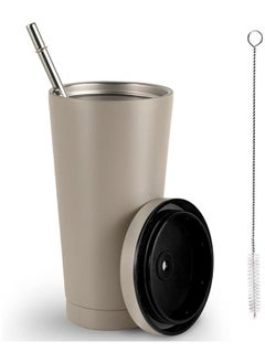 Arabest 16.9oz Stainless Steel Tumbler with a Cleaning Brush and a Straw, Modern Insulated Travel Mug with Vacuum Insulation, Durable Stainless Steel Coffee Mug  - Image 1