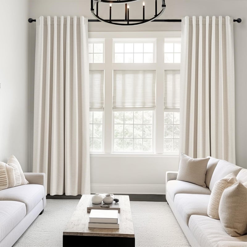 Topfinel Cream Linen Blackout Curtains 84 Inch Long for Bedroom Living Room, Ivory Pinch Pleat Back Tab Full Blackout Drapes Farmhouse Boho Curtains for Window, White Neutral Curtains 52" X 84" 7 FT - Image 2