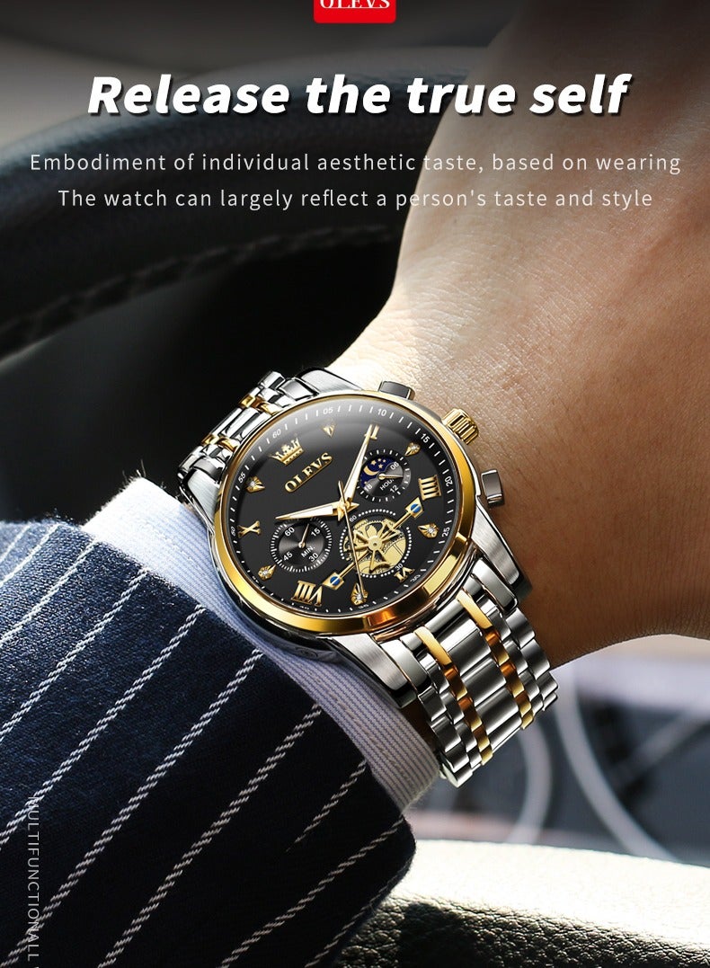 OLEVS Watches for Men Fashion Stainless Steel Quartz Chronograph Water Resistant Watch 42mm 2856 Business Black Quartz Watches - Image 4