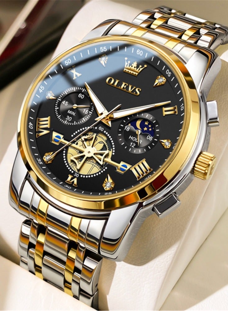 OLEVS Watches for Men Fashion Stainless Steel Quartz Chronograph Water Resistant Watch 42mm 2856 Business Black Quartz Watches - Image 1