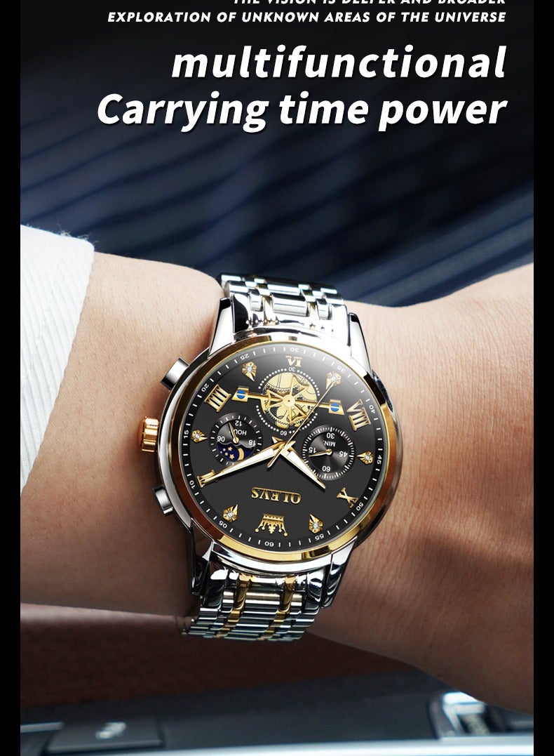 OLEVS Watches for Men Fashion Stainless Steel Quartz Chronograph Water Resistant Watch 42mm 2856 Business Black Quartz Watches - Image 5