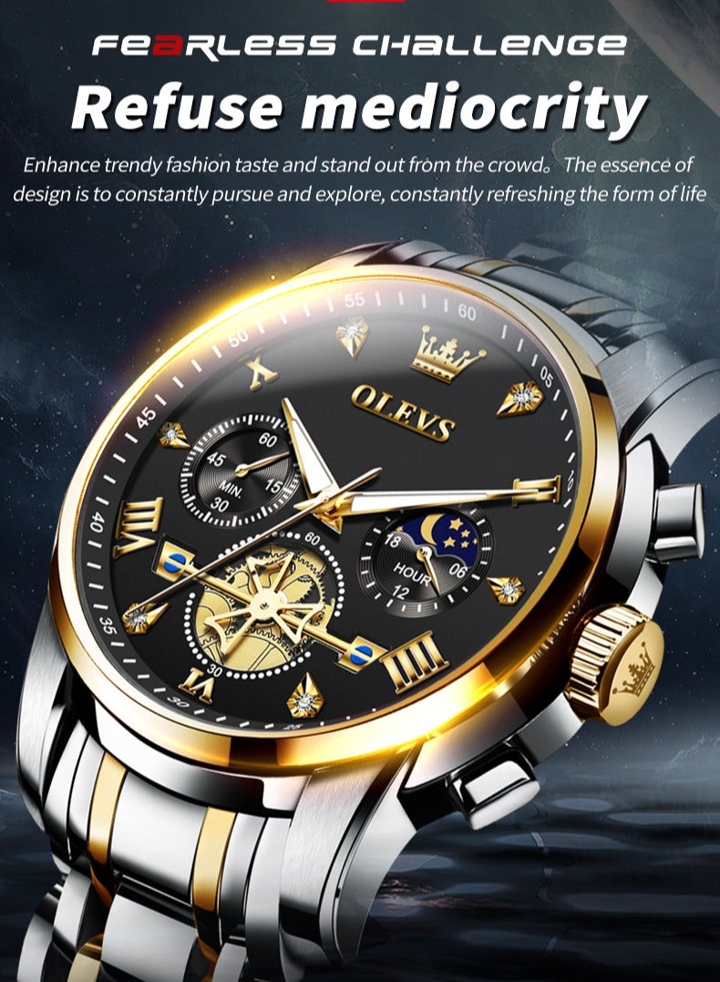 OLEVS Watches for Men Fashion Stainless Steel Quartz Chronograph Water Resistant Watch 42mm 2856 Business Black Quartz Watches - Image 3