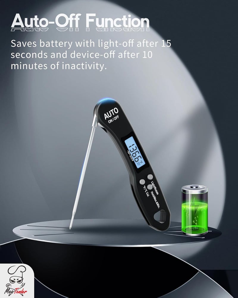 Meatender Digital Food Thermometer with Fast 1-Second Reading, ±1°F Accuracy, -58°F to 572°F Range | Foldable Probe, Magnetic Back, Backlit LCD, Auto-Off for Grilling, Baking, Smoking - Image 5