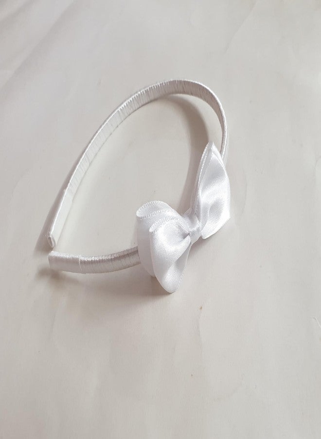 Belleza Crafting with Creativity Handmade Double Layer White Color Small Bow Hairband for Girls/Women SMBH Pattern2 (Pack of 1) - Image 2