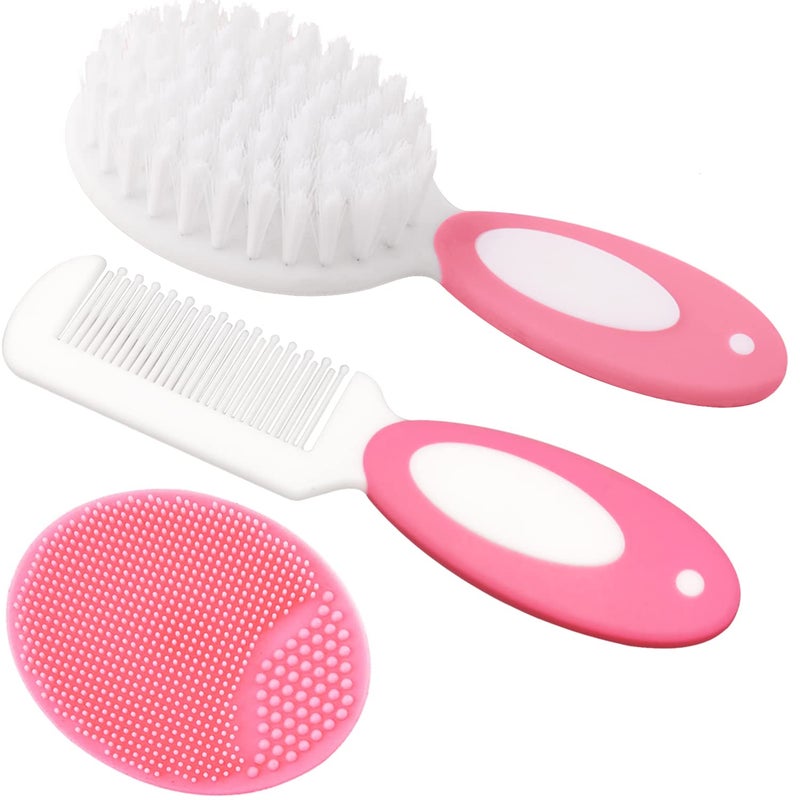 Baby Hair Brush Cradle Cap Brush Baby Hair Comb Baby Hair Brush and Comb Set for Newborns Toddlers Baby Brush Soft Bristles Ideal for Cradle Cap Perfect Baby Registry Gift Pink