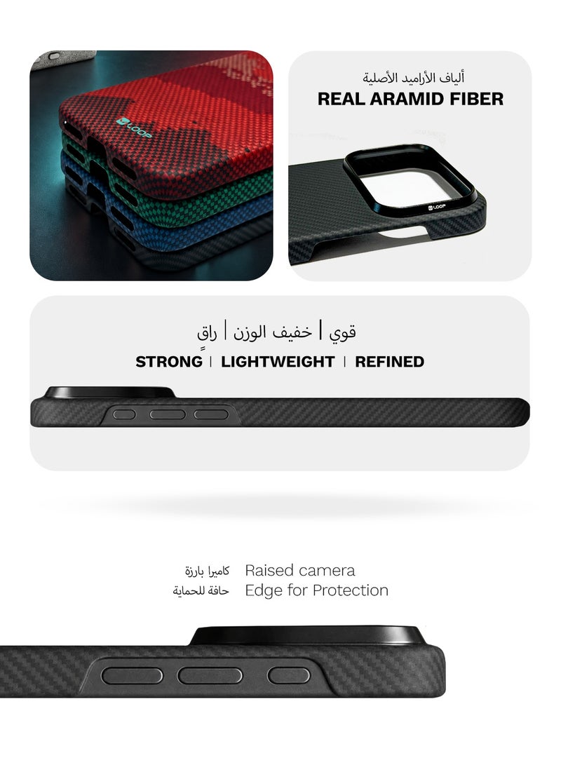 لووب جراب LOOP من ألياف الكيفلار لهاتف iPhone 18 Pro Max، غطاء فائق النحافة من ألياف الأراميد، ملمس متين وبارز، قبضة مانعة للانزلاق، حافة بارزة لحماية الكاميرا، لون أسود مطفي. - Image 2