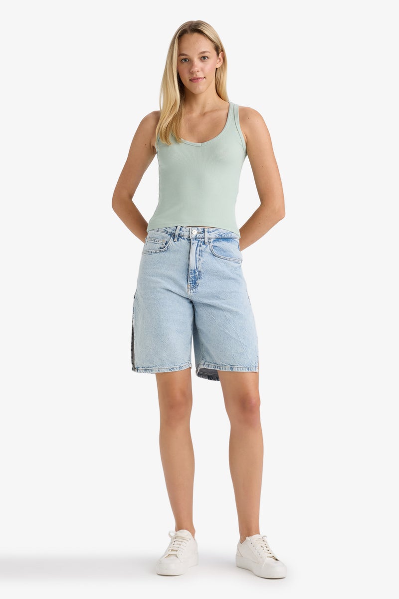 DeFacto Green Woman Slim Fit Camisole V-Neck Tank Top Casual - Image 2