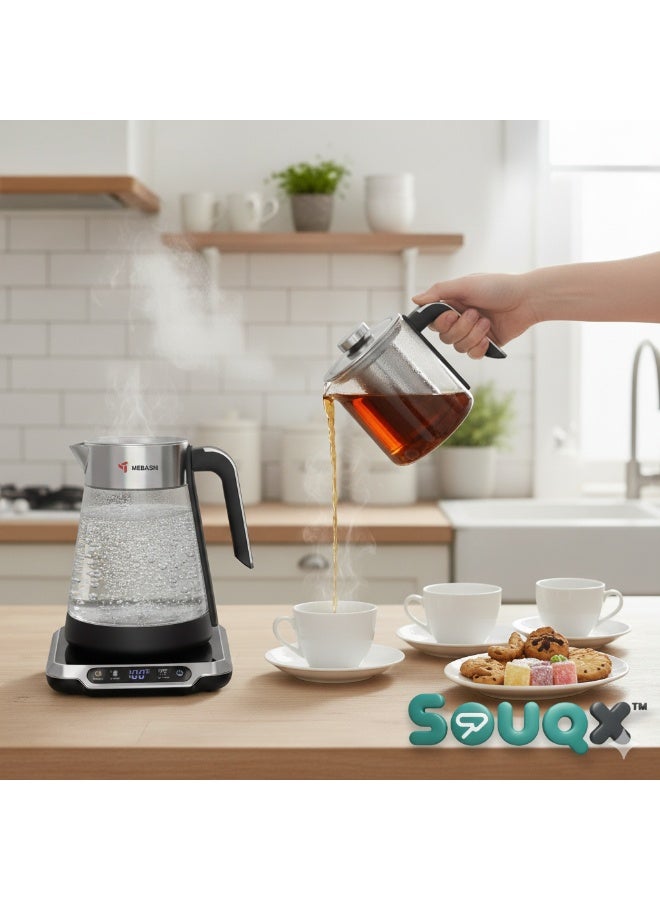MEBASHI Tea Maker ME-TM305, 1.7L Kettle & 0.8L Glass Teapot, Digital Temperature Control, 1500W, Black - Image 2
