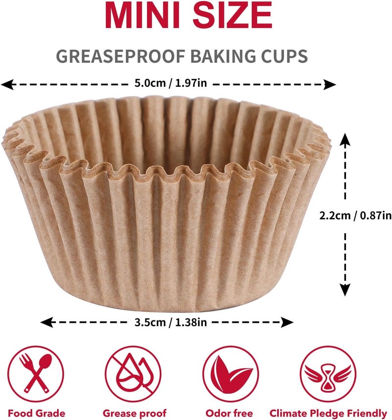 Caperci [300Pcs] Odorless Mini Cupcake Liners for Baking - Greaseproof Paper Muffin Baking Cups for Wedding Birthday Party Baby Shower Festivals (Natural) - Image 4