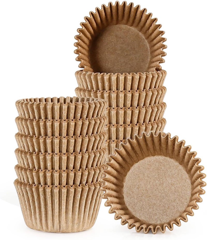 Caperci [300Pcs] Odorless Mini Cupcake Liners for Baking - Greaseproof Paper Muffin Baking Cups for Wedding Birthday Party Baby Shower Festivals (Natural) - Image 1