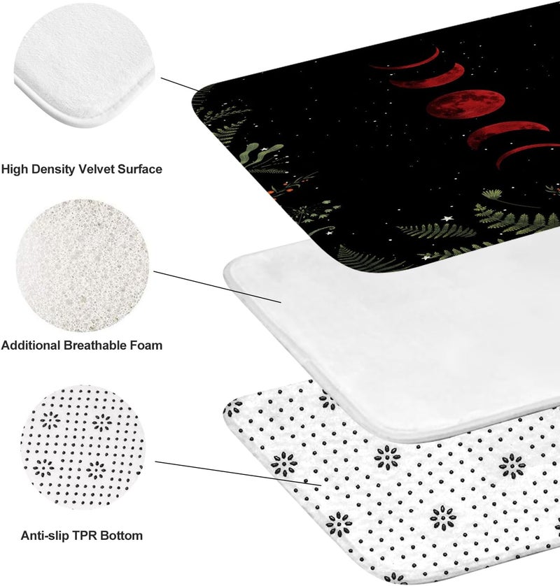 Coxila Red Moon Shower Curtain Set Black Gothic Goth Witchy Spooky Dark Moody Space Star Celestial Cool Toilet Lid Cover U Shaped Bath Mat 4 Pcs Decor Bathroom Non-Slip Rug Fabric Polyester 60x72 Inch - Image 5