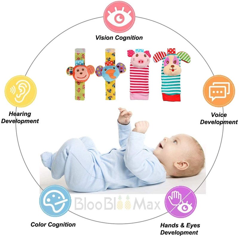 BLOOBLOOMAX Wrist Rattles Foot Finder Rattle Sock Baby Toy  Rattle Toy  Arm Hand Bracelet Rattle  Feet Leg Ankle Socks  Activity Rattle Present Gift for Newborn Infant Babies Boy Girl Bebe (5 pcs-I) - Image 5
