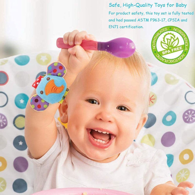 BLOOBLOOMAX Wrist Rattles Foot Finder Rattle Sock Baby Toy  Rattle Toy  Arm Hand Bracelet Rattle  Feet Leg Ankle Socks  Activity Rattle Present Gift for Newborn Infant Babies Boy Girl Bebe (5 pcs-I) - Image 3
