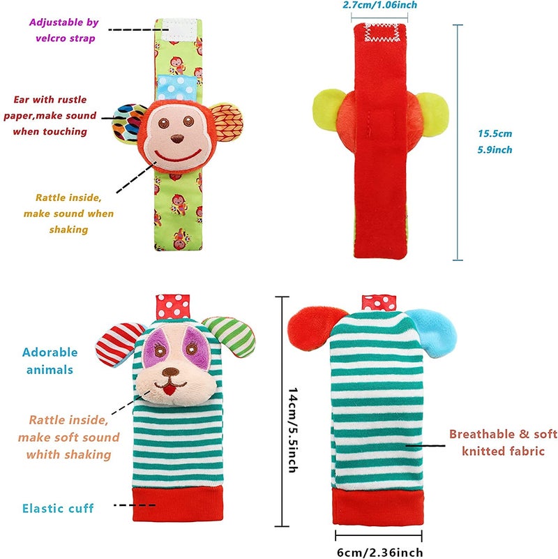 BLOOBLOOMAX Wrist Rattles Foot Finder Rattle Sock Baby Toy  Rattle Toy  Arm Hand Bracelet Rattle  Feet Leg Ankle Socks  Activity Rattle Present Gift for Newborn Infant Babies Boy Girl Bebe (5 pcs-I) - Image 2