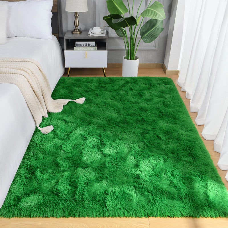 AROGAN Luxury Soft Shaggy Carpet 3x5 Feet Green Fluffy Bedroom Rug for Living Room Kids Girls Playroom Teen Room Nursery Decor
