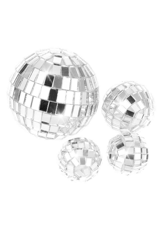 Grevosea توبير كعكة كرة ديسكو 4 قطع من جريفوسيا، توبير كعكة عيد ميلاد كرات ديسكو صغيرة لحفلة وداع العزوبية الأخيرة، مستلزمات حفلة عيد ميلاد رعاة الفضاء، زينة كعكة عيد الميلاد من السبعينات 3 أحجام (فضي) - Image 1