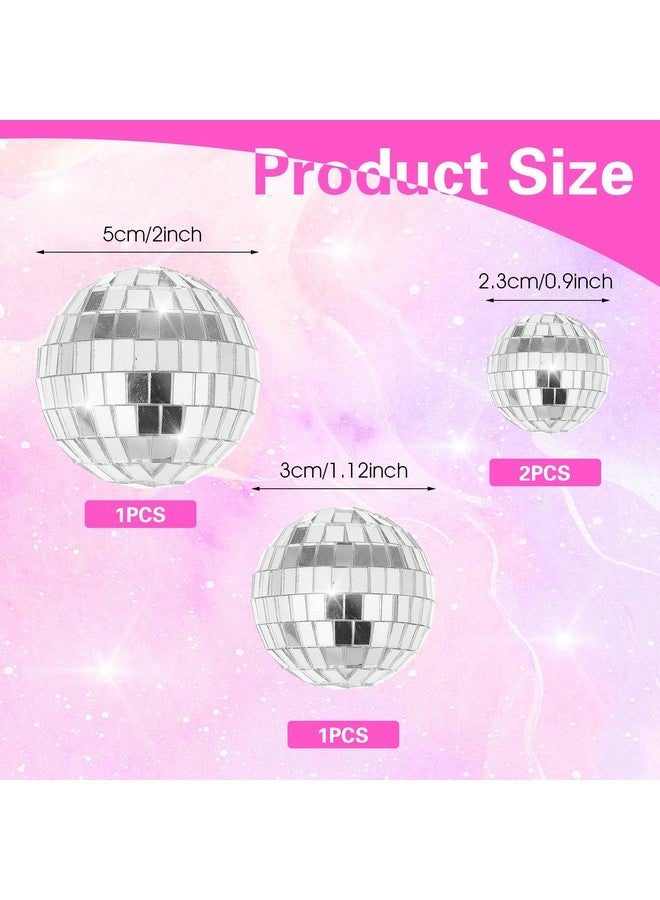 Grevosea توبير كعكة كرة ديسكو 4 قطع من جريفوسيا، توبير كعكة عيد ميلاد كرات ديسكو صغيرة لحفلة وداع العزوبية الأخيرة، مستلزمات حفلة عيد ميلاد رعاة الفضاء، زينة كعكة عيد الميلاد من السبعينات 3 أحجام (فضي) - Image 2