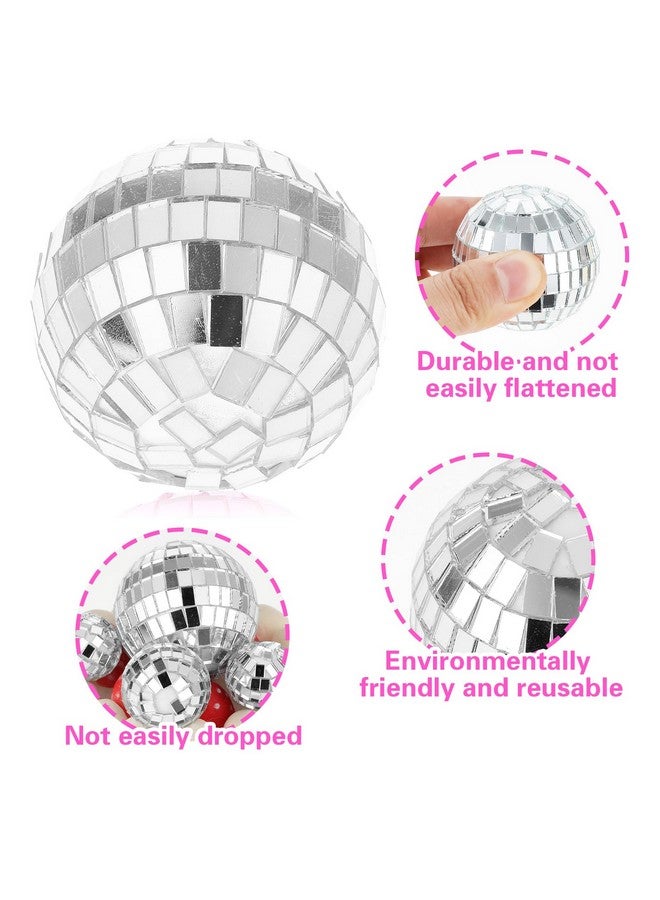 Grevosea توبير كعكة كرة ديسكو 4 قطع من جريفوسيا، توبير كعكة عيد ميلاد كرات ديسكو صغيرة لحفلة وداع العزوبية الأخيرة، مستلزمات حفلة عيد ميلاد رعاة الفضاء، زينة كعكة عيد الميلاد من السبعينات 3 أحجام (فضي) - Image 3