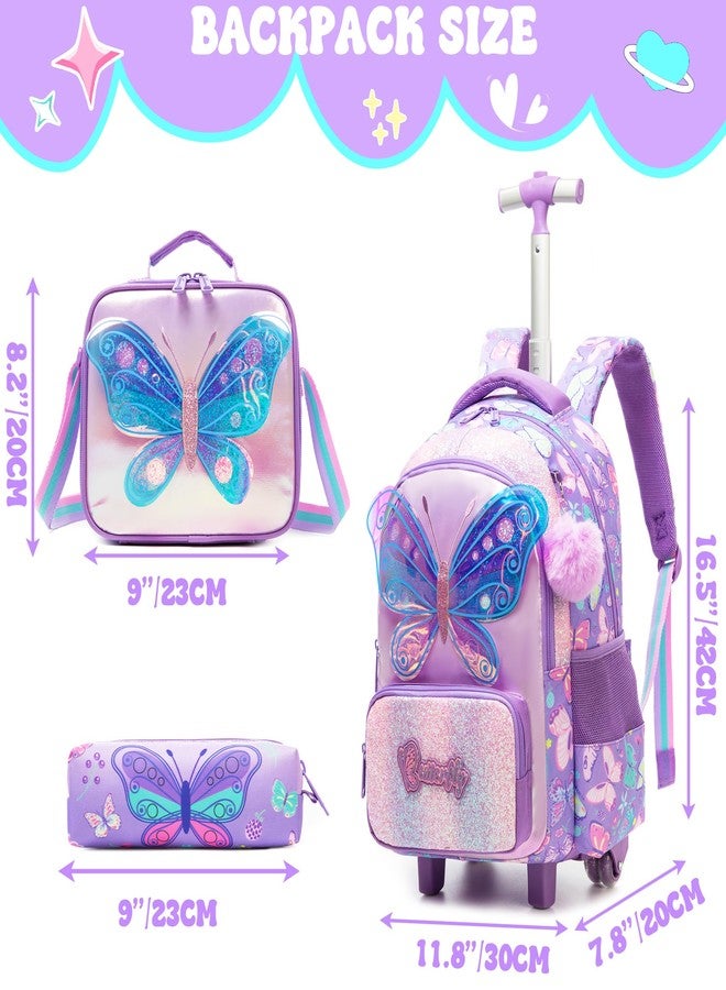 Meetbelify Kids Rolling Backpack with Wheels for Elementary Girls Boys Travel Luggage Carry on Backpack, 01 Butterfly - Image 2