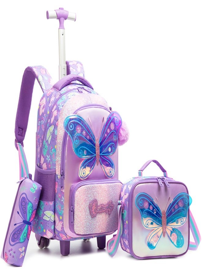 Meetbelify Kids Rolling Backpack with Wheels for Elementary Girls Boys Travel Luggage Carry on Backpack, 01 Butterfly - Image 1