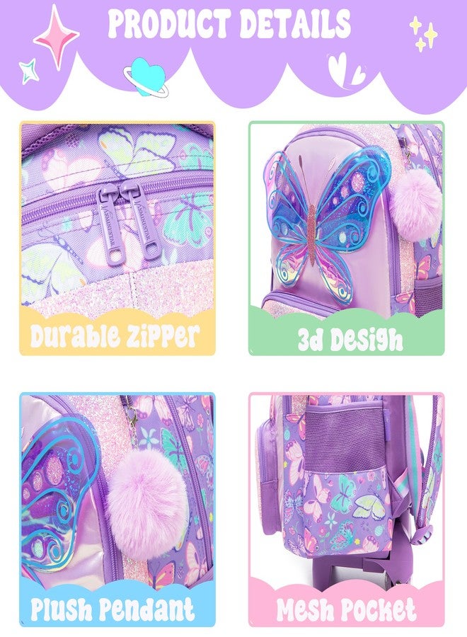 Meetbelify Kids Rolling Backpack with Wheels for Elementary Girls Boys Travel Luggage Carry on Backpack, 01 Butterfly - Image 5