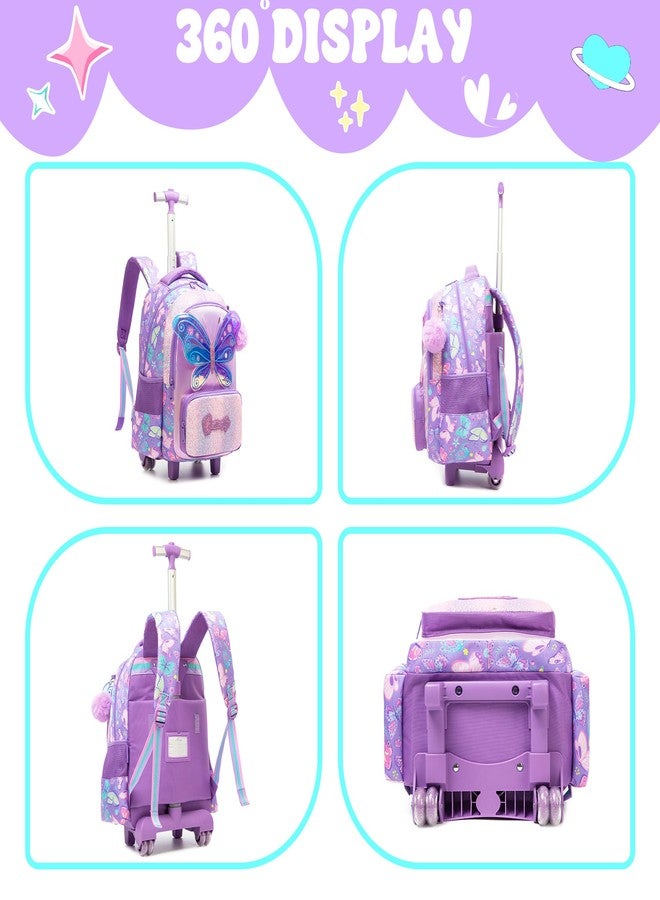 Meetbelify Kids Rolling Backpack with Wheels for Elementary Girls Boys Travel Luggage Carry on Backpack, 01 Butterfly - Image 3