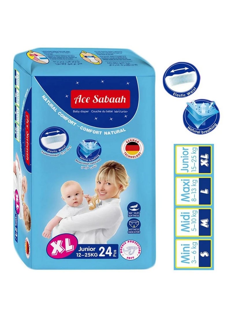 Ace Sabaah Ace Sabaah Baby Tape Style Diapers, Extra Large, Junior - 24 Pieces - Image 1