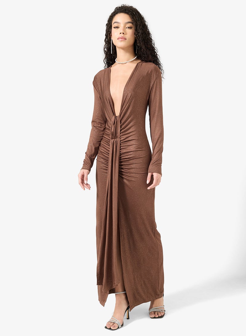 جينجر فستان بياقة واسعة وكسرات - Image 1