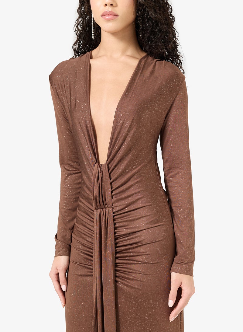 جينجر فستان بياقة واسعة وكسرات - Image 3