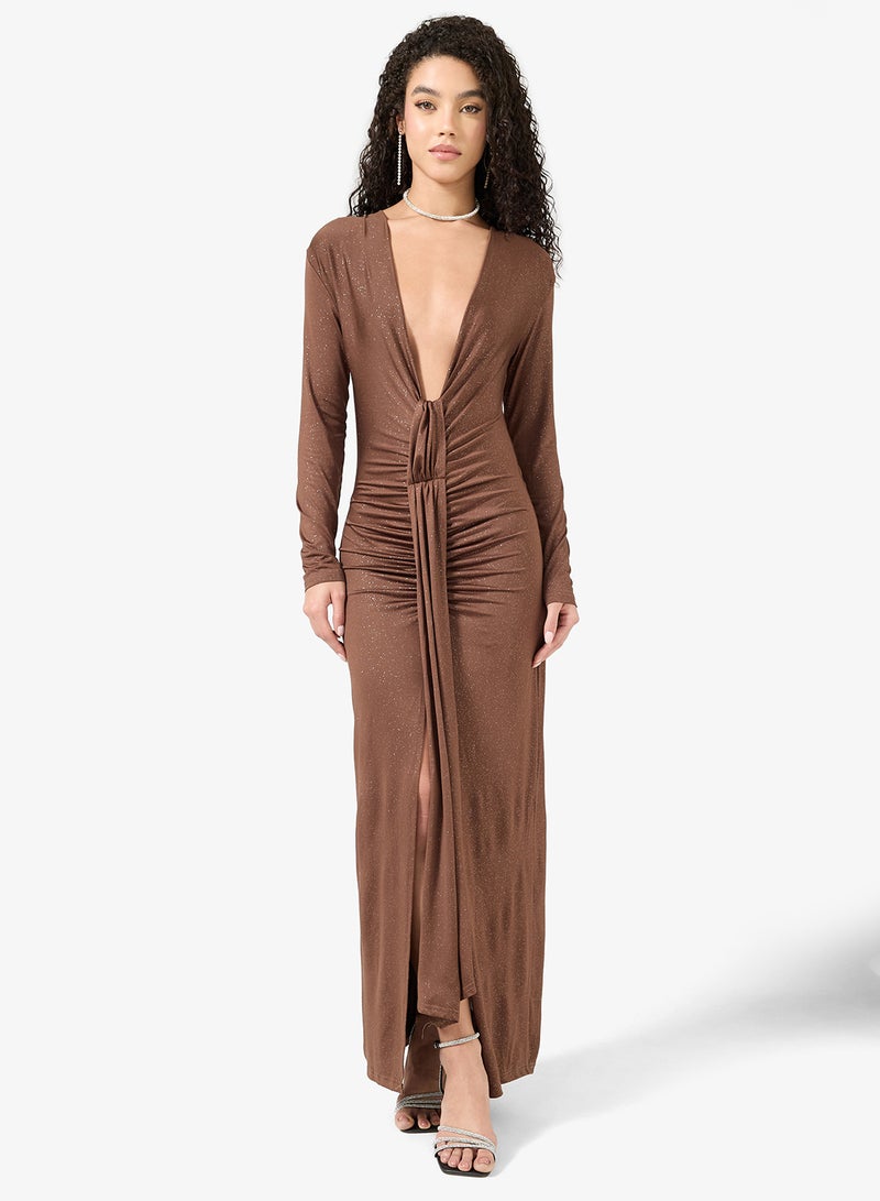 جينجر فستان بياقة واسعة وكسرات - Image 4