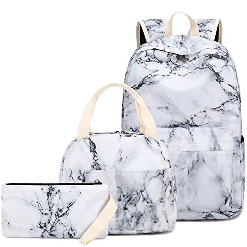 LEDAOU Backpack for Girls School Bag Kids Bookbag Teen Backpack Set Daypack with Lunch Bag and Pencil Case (Marble) - Image 1