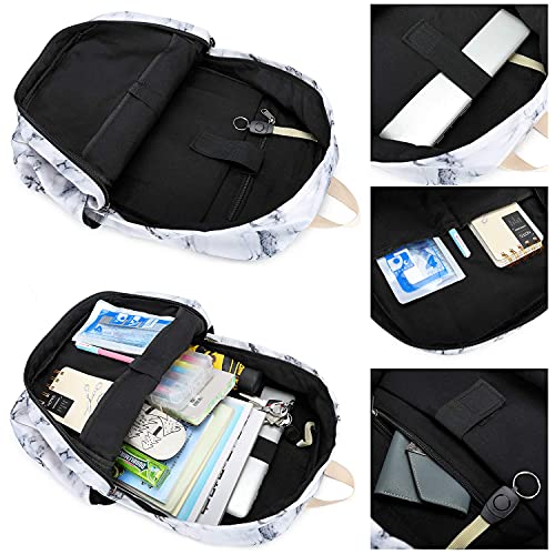 LEDAOU Backpack for Girls School Bag Kids Bookbag Teen Backpack Set Daypack with Lunch Bag and Pencil Case (Marble) - Image 4